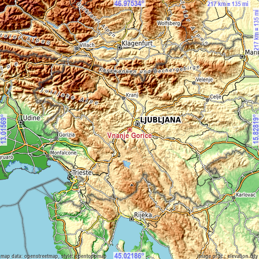 Topographic map of Vnanje Gorice