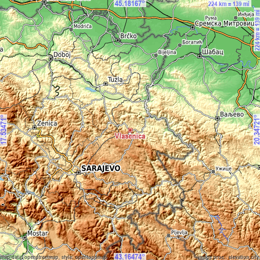 Topographic map of Vlasenica