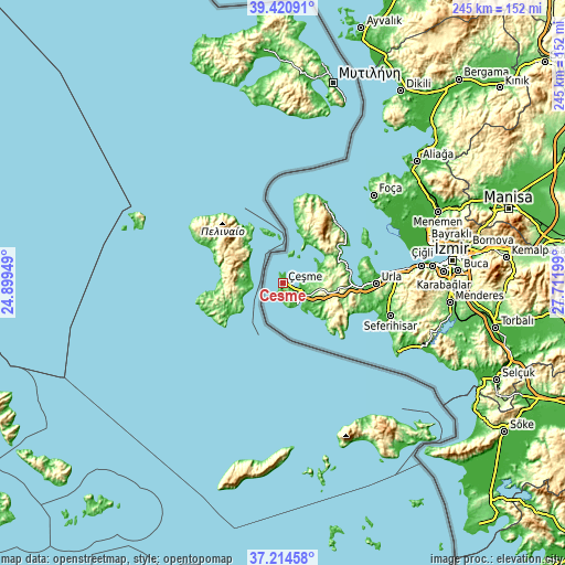 Topographic map of Çeşme