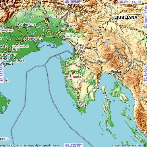 Topographic map of Vižinada