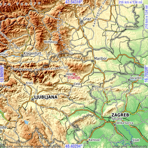 Topographic map of Vitanje
