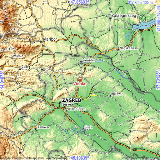 Topographic map of Visoko