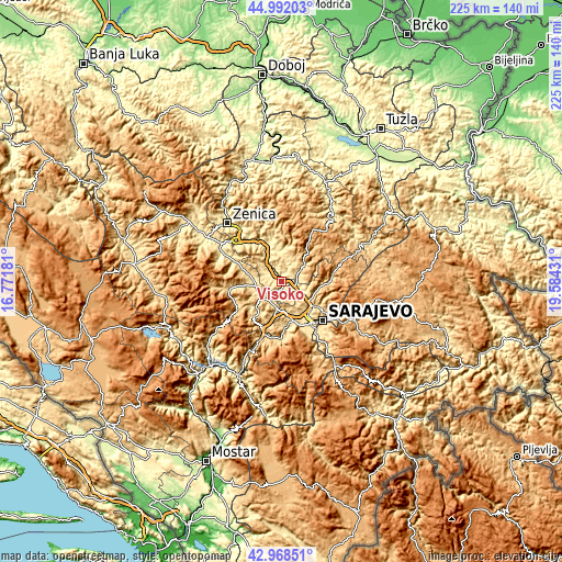 Topographic map of Visoko