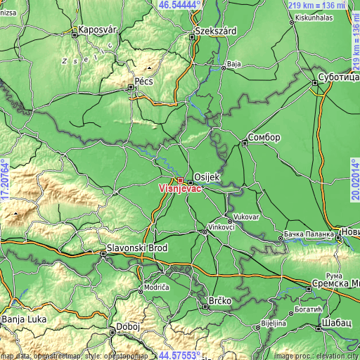 Topographic map of Višnjevac