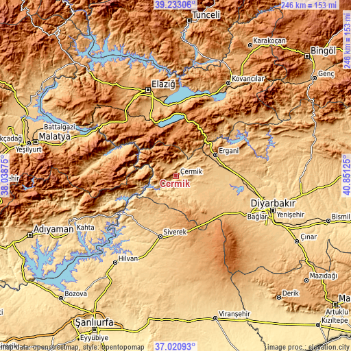 Topographic map of Çermik