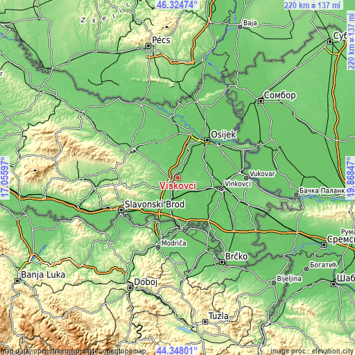 Topographic map of Viškovci