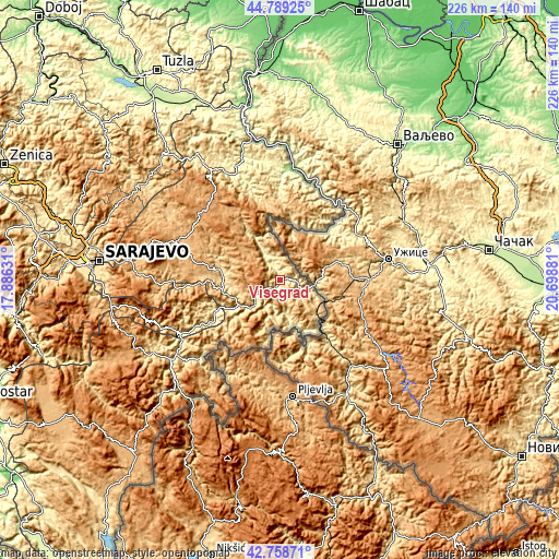 Topographic map of Višegrad
