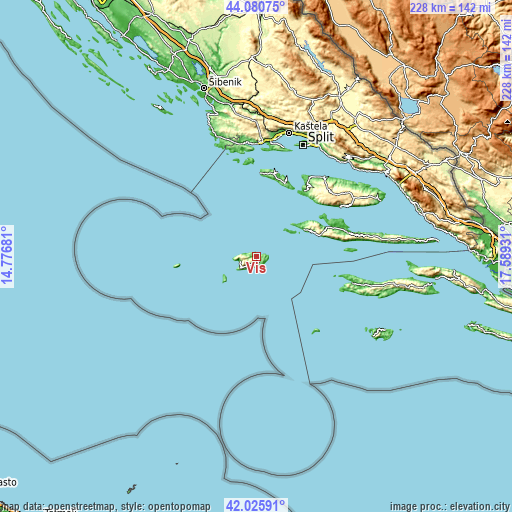 Topographic map of Vis