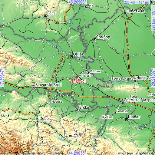 Topographic map of Vinkovci