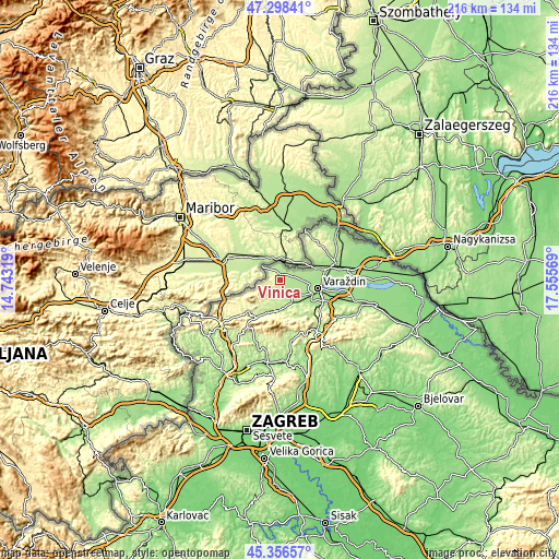 Topographic map of Vinica