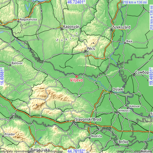 Topographic map of Viljevo