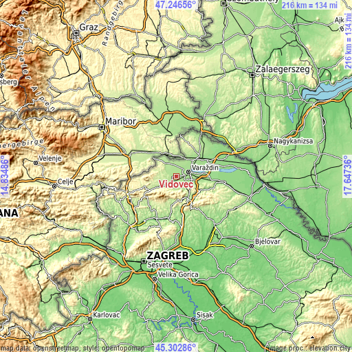 Topographic map of Vidovec