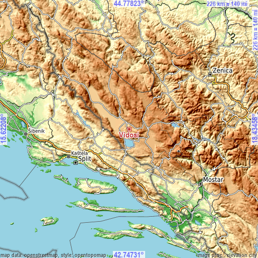 Topographic map of Vidoši