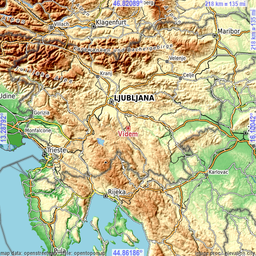 Topographic map of Videm