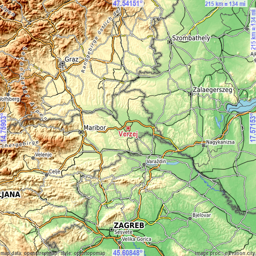 Topographic map of Veržej
