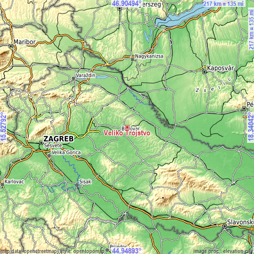 Topographic map of Veliko Trojstvo