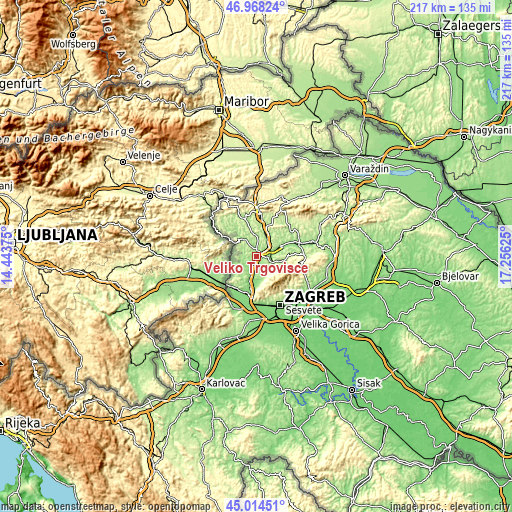 Topographic map of Veliko Trgovišće