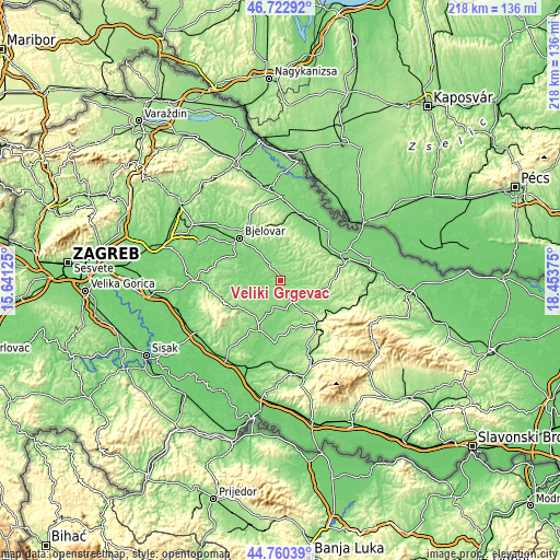 Topographic map of Veliki Grđevac