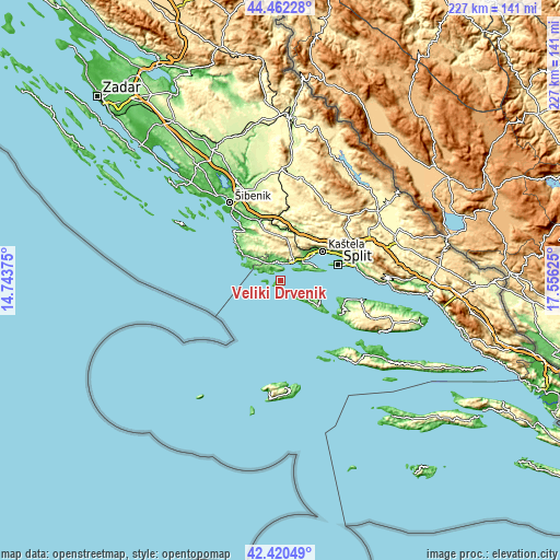 Topographic map of Veliki Drvenik