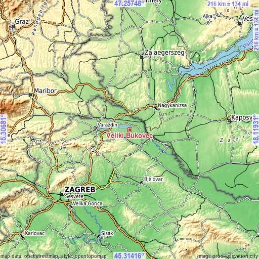 Topographic map of Veliki Bukovec