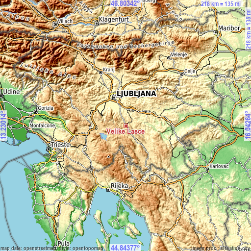 Topographic map of Velike Lašče