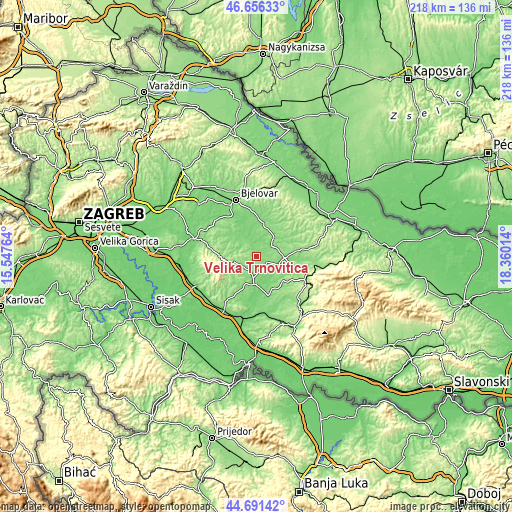 Topographic map of Velika Trnovitica