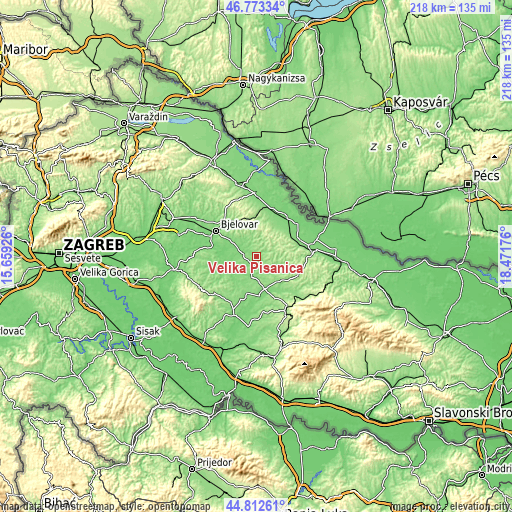 Topographic map of Velika Pisanica