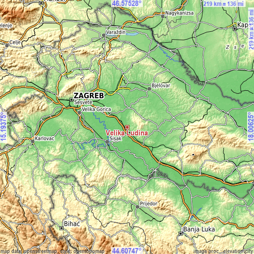 Topographic map of Velika Ludina