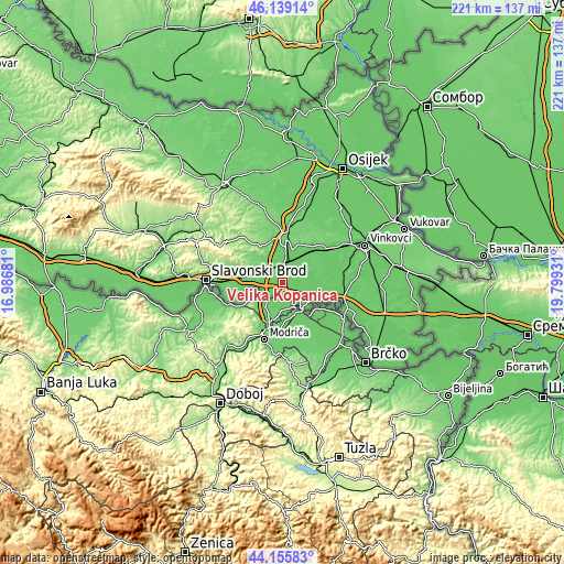 Topographic map of Velika Kopanica