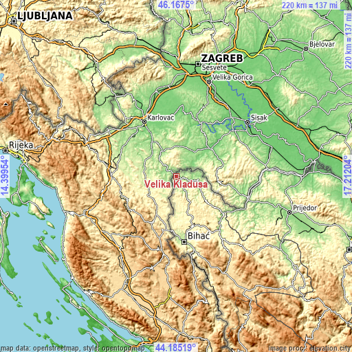 Topographic map of Velika Kladuša