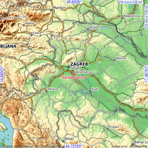 Topographic map of Velika Gorica