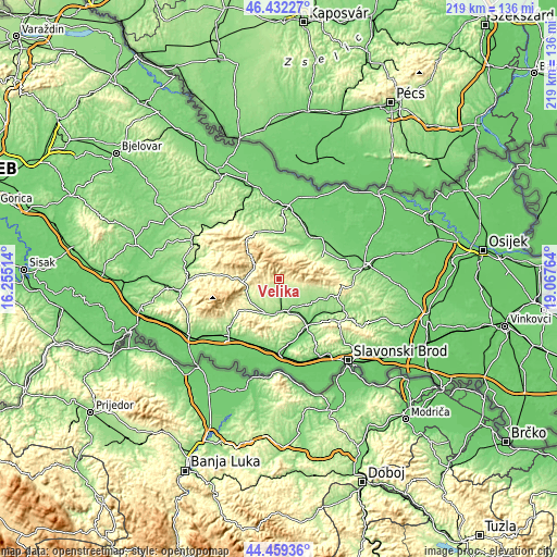 Topographic map of Velika