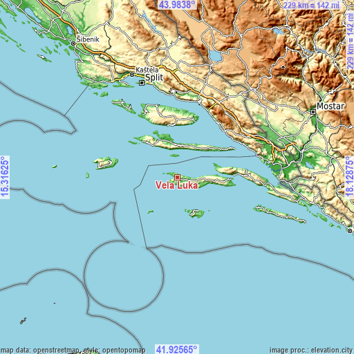 Topographic map of Vela Luka