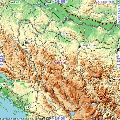 Topographic map of Velagići