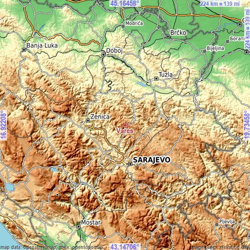 Topographic map of Vareš