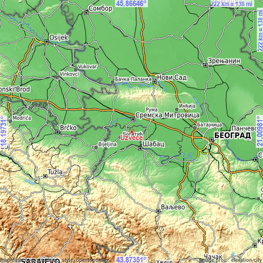 Topographic map of Uzveće