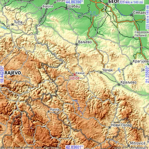 Topographic map of Užice