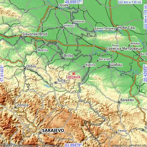 Topographic map of Ugljevik