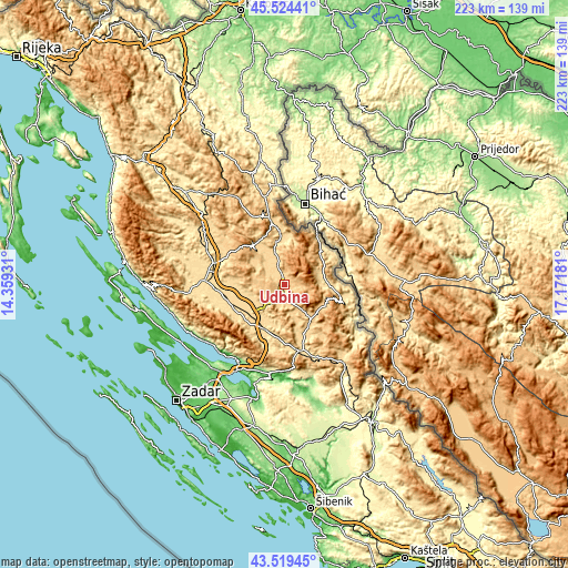 Topographic map of Udbina