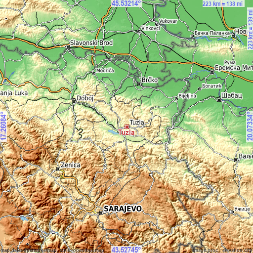 Topographic map of Tuzla
