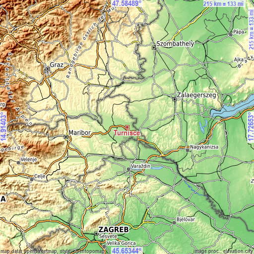 Topographic map of Turnišče