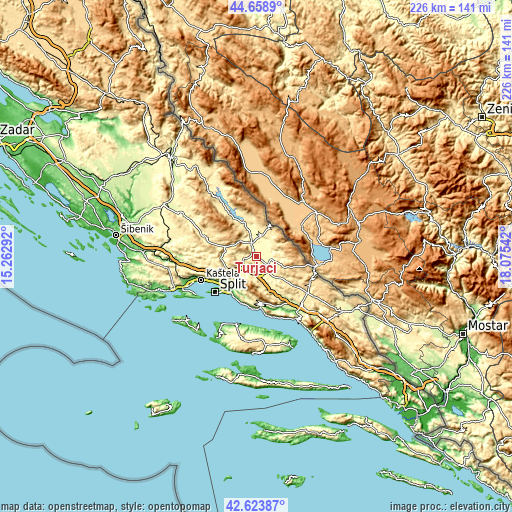 Topographic map of Turjaci