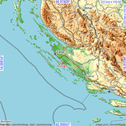 Topographic map of Turanj