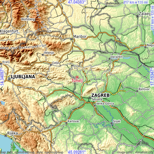 Topographic map of Tuhelj