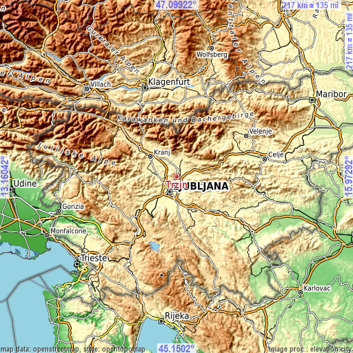 Topographic map of Trzin