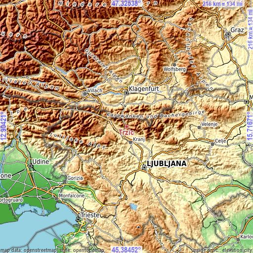 Topographic map of Tržič