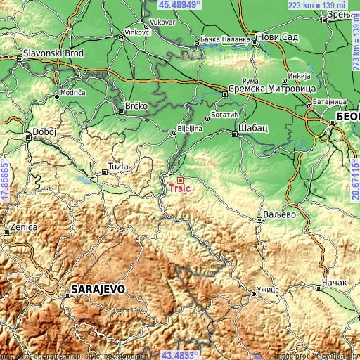 Topographic map of Tršić