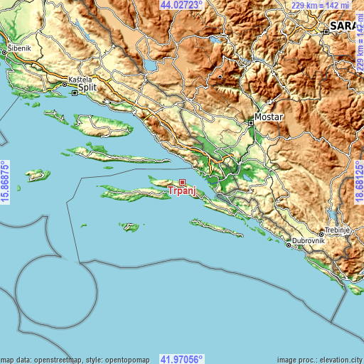 Topographic map of Trpanj