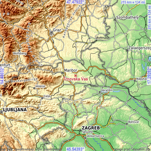 Topographic map of Trnovska Vas