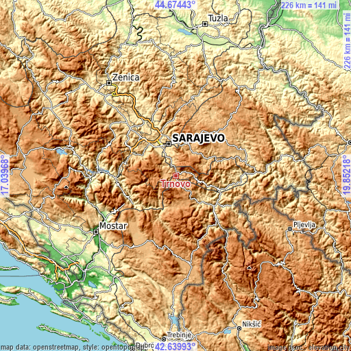 Topographic map of Trnovo